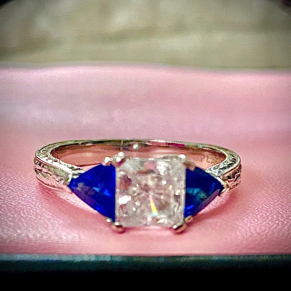 ~Tacori Platinum “Monica” Sapphire and CZ Center Ring~